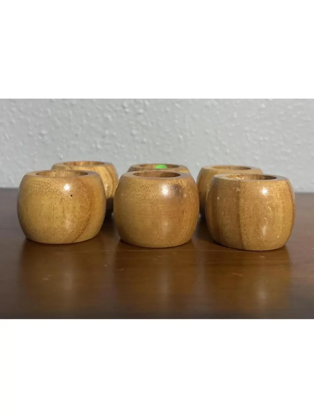 Vintage Set of 6 Wooden Napkin Rings Made In India Wood